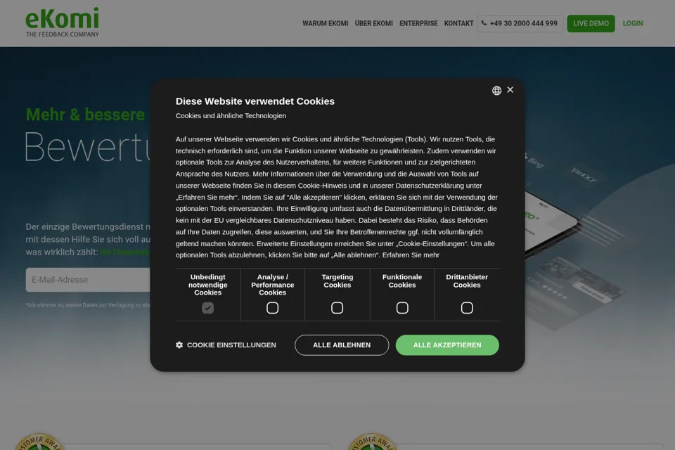 Aperçu de la landing page