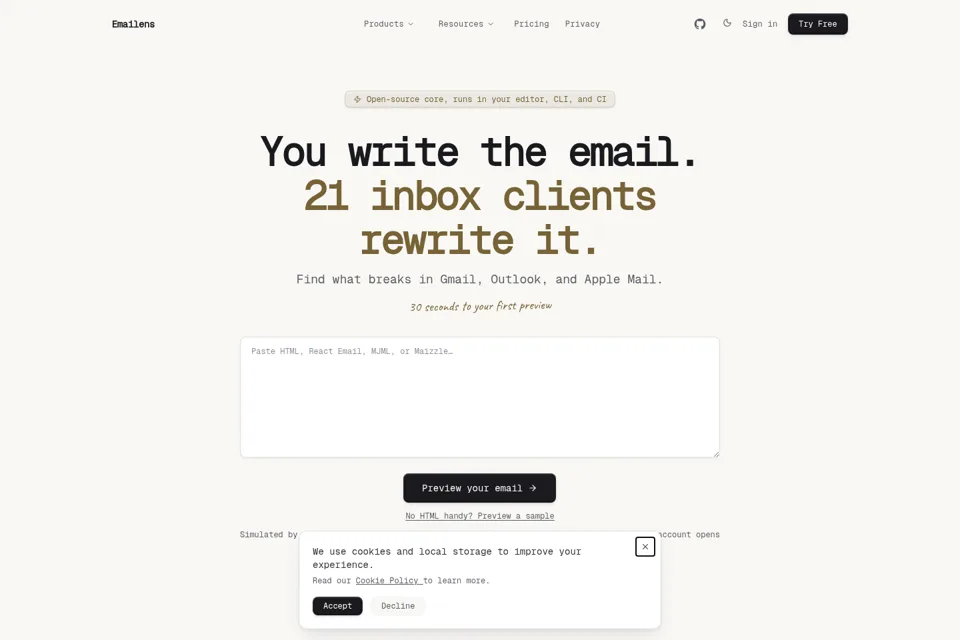 Aperçu de la landing page