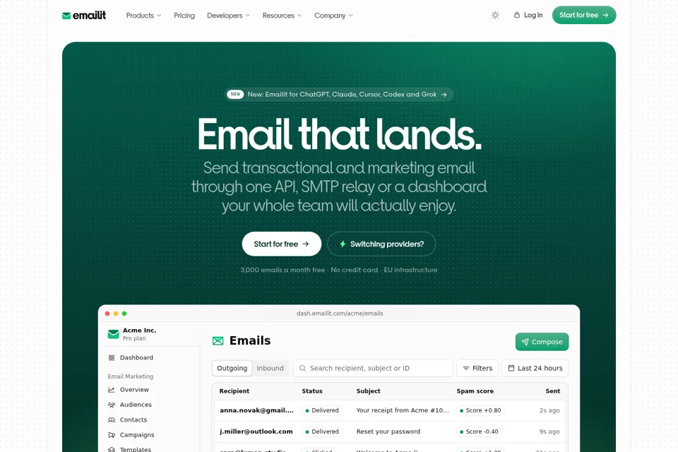 Aperçu de la landing page