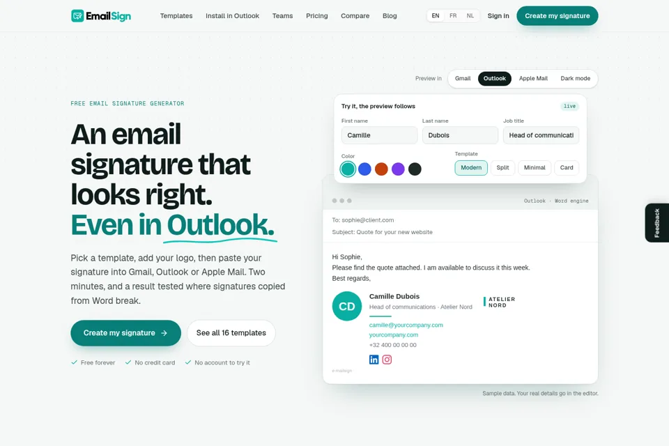 Landing page preview