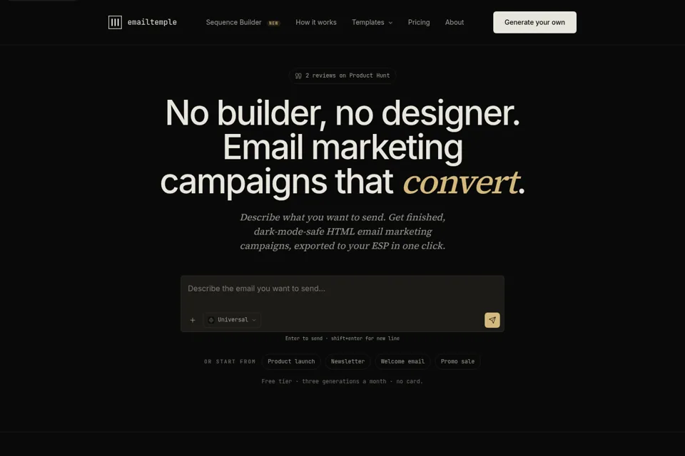 Aperçu de la landing page