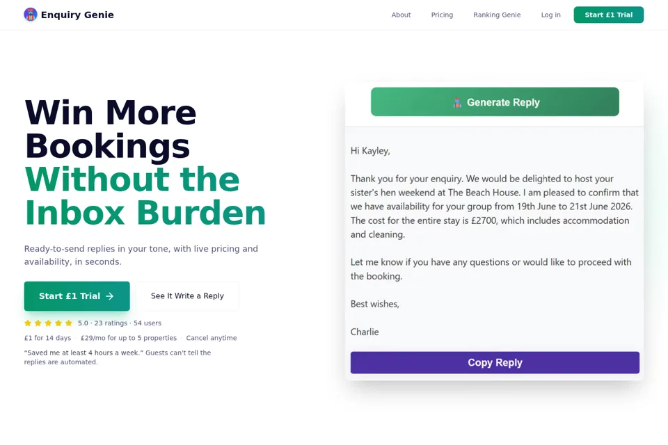 Aperçu de la landing page