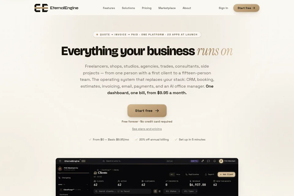 Aperçu de la landing page