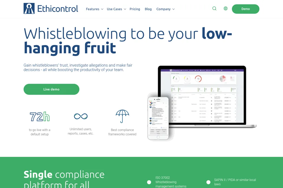 Aperçu de la landing page