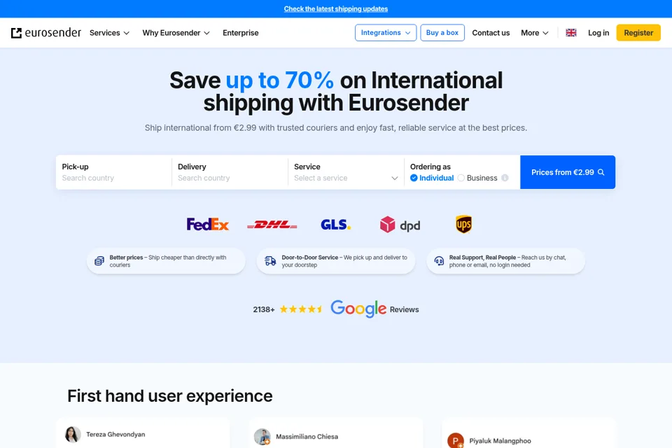 Aperçu de la landing page