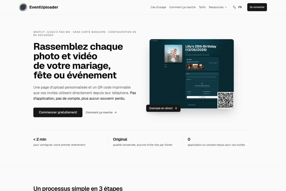 Aperçu de la landing page