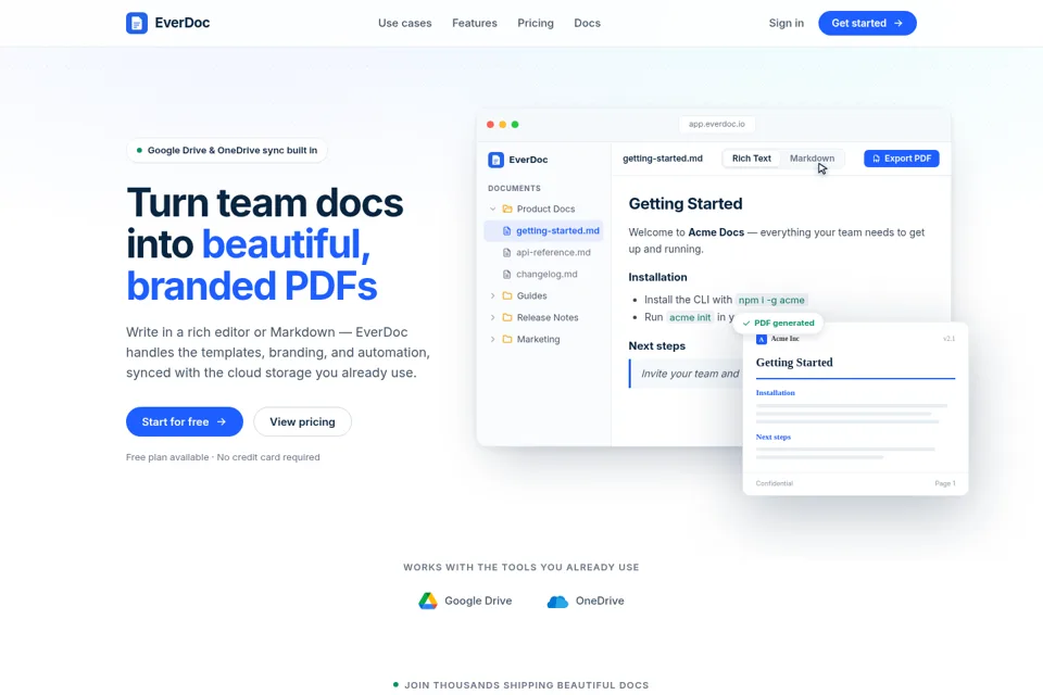 Aperçu de la landing page