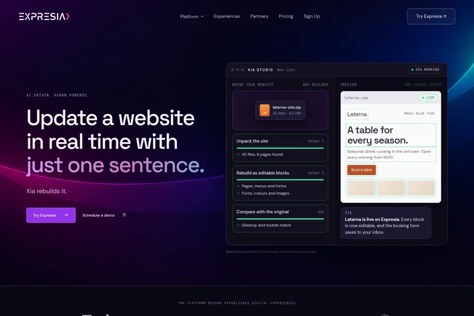 Aperçu de la landing page