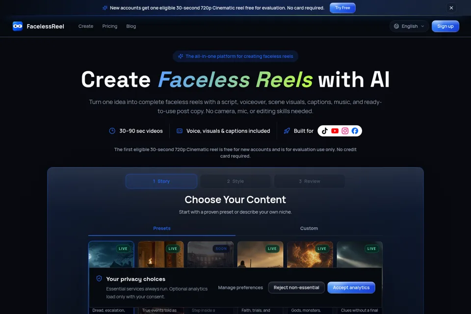Aperçu de la landing page
