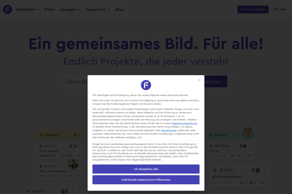 Aperçu de la landing page