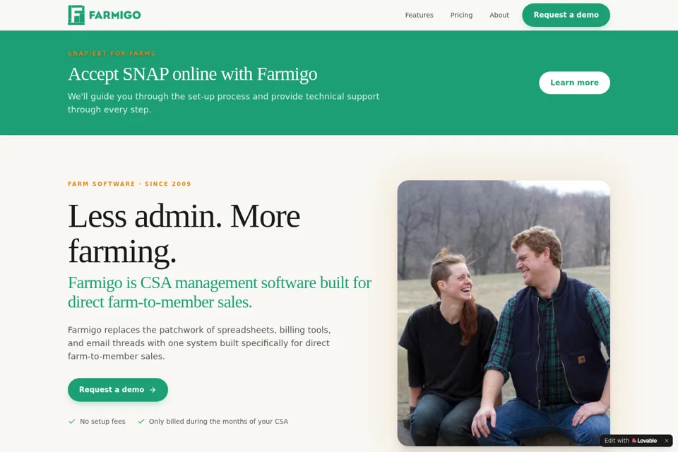 Aperçu de la landing page