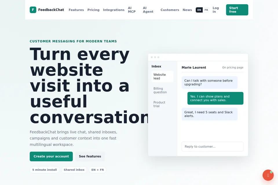 Aperçu de la landing page