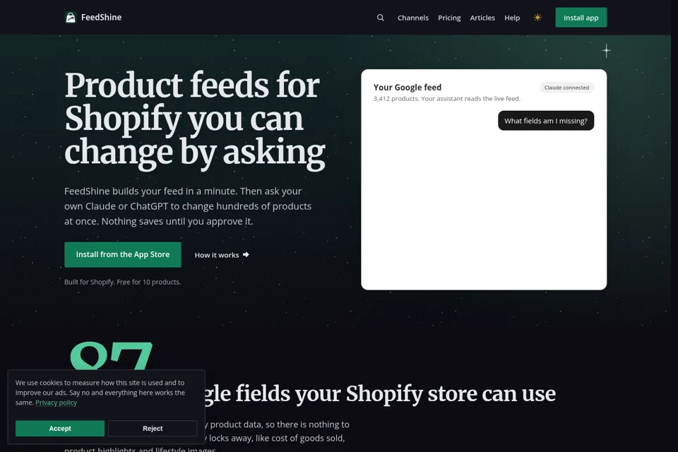 Aperçu de la landing page