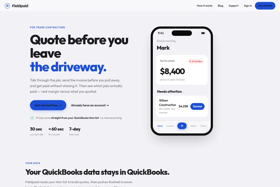 Aperçu de la landing page