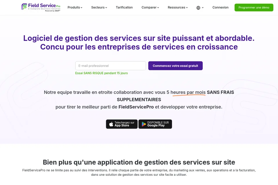 Aperçu de la landing page