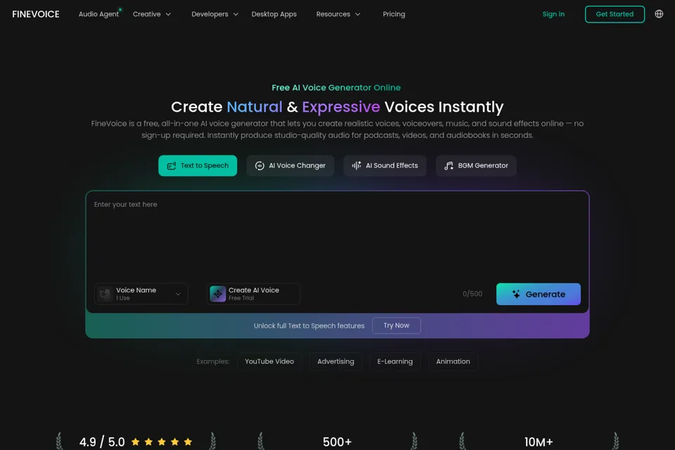 Aperçu de la landing page