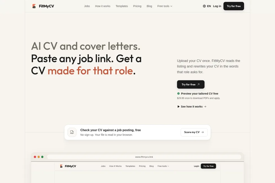 Aperçu de la landing page