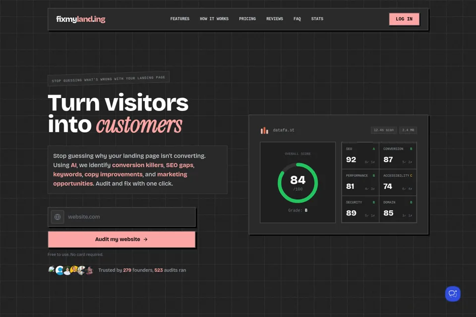 Aperçu de la landing page