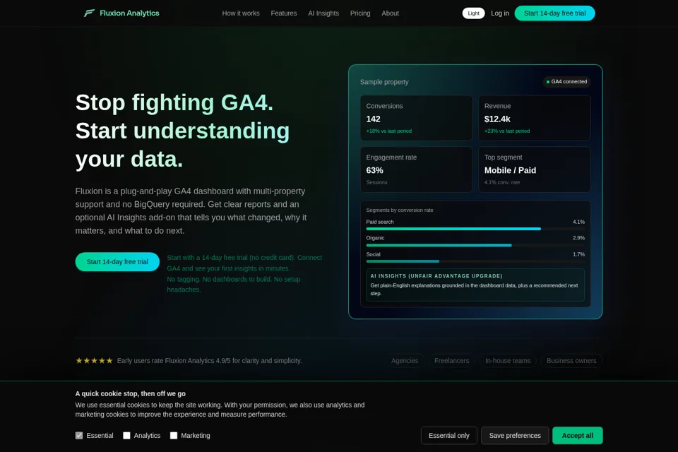 Aperçu de la landing page