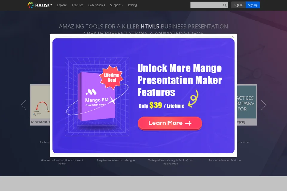 Aperçu de la landing page