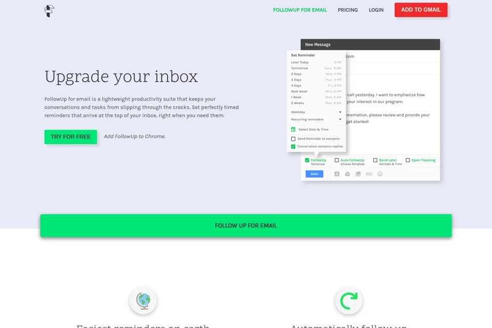 Aperçu de la landing page