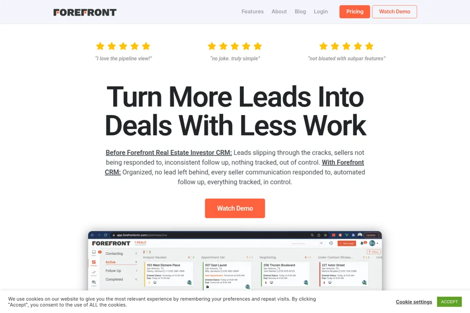 Aperçu de la landing page