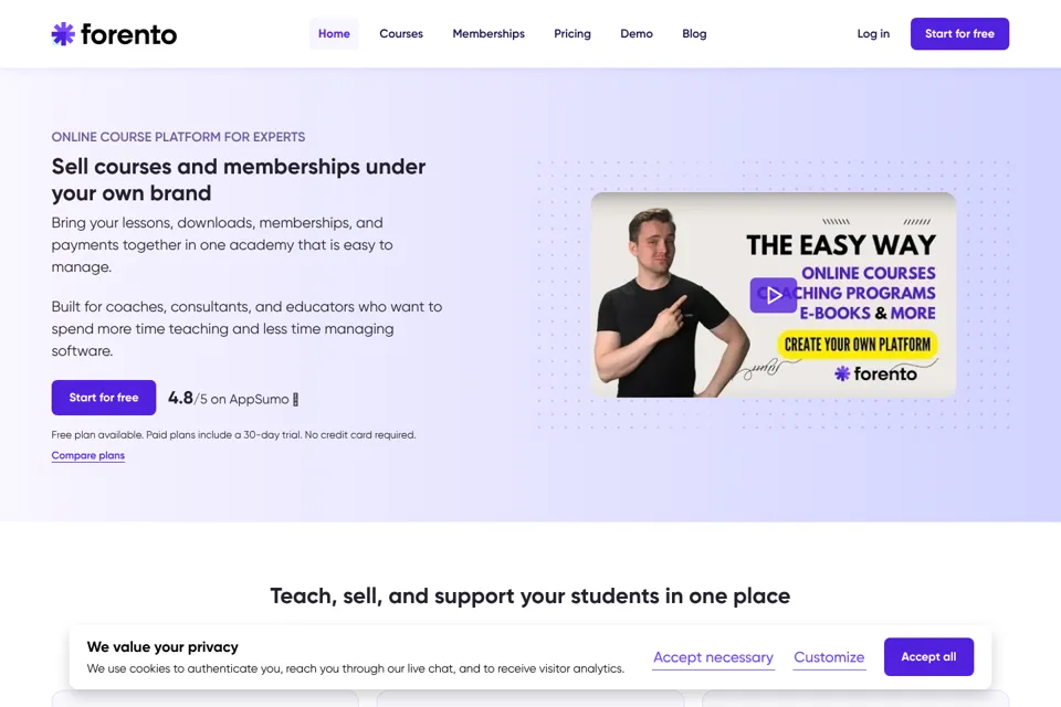 Aperçu de la landing page