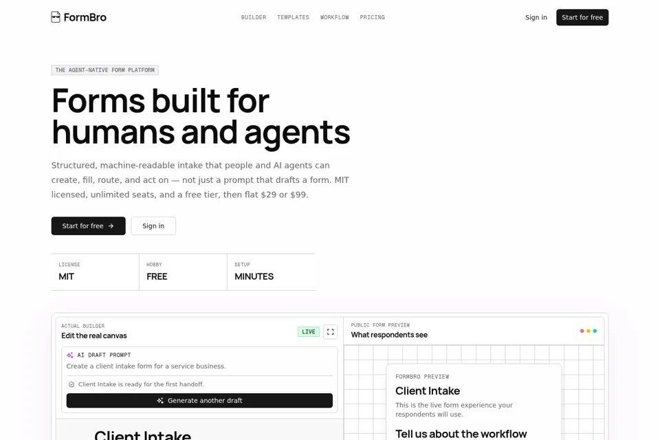 Aperçu de la landing page