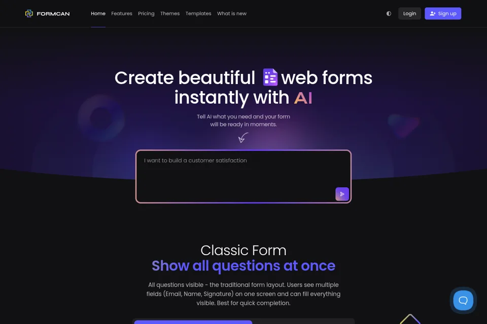 Aperçu de la landing page