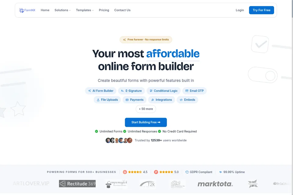 Aperçu de la landing page