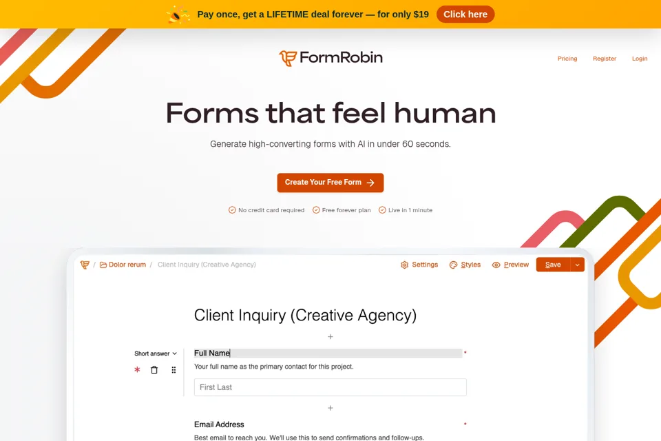 Aperçu de la landing page