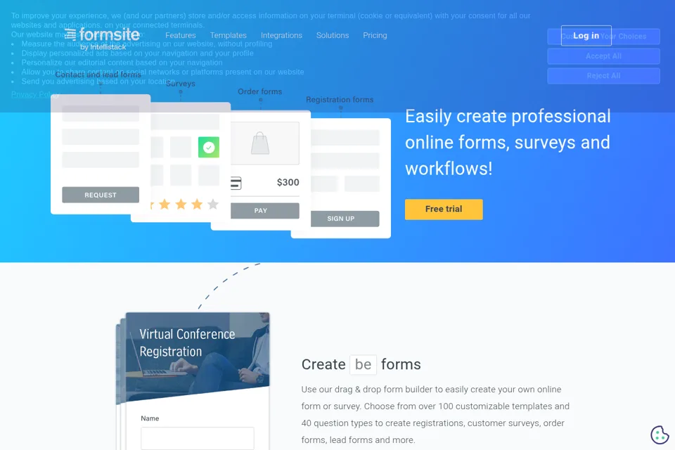 Aperçu de la landing page