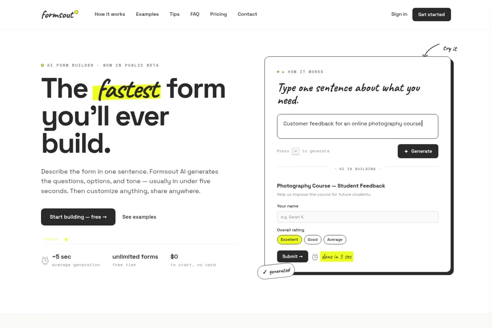 Aperçu de la landing page