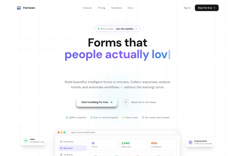 Aperçu de la landing page