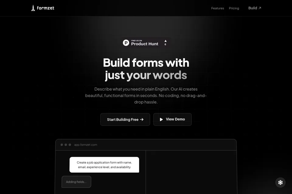Aperçu de la landing page