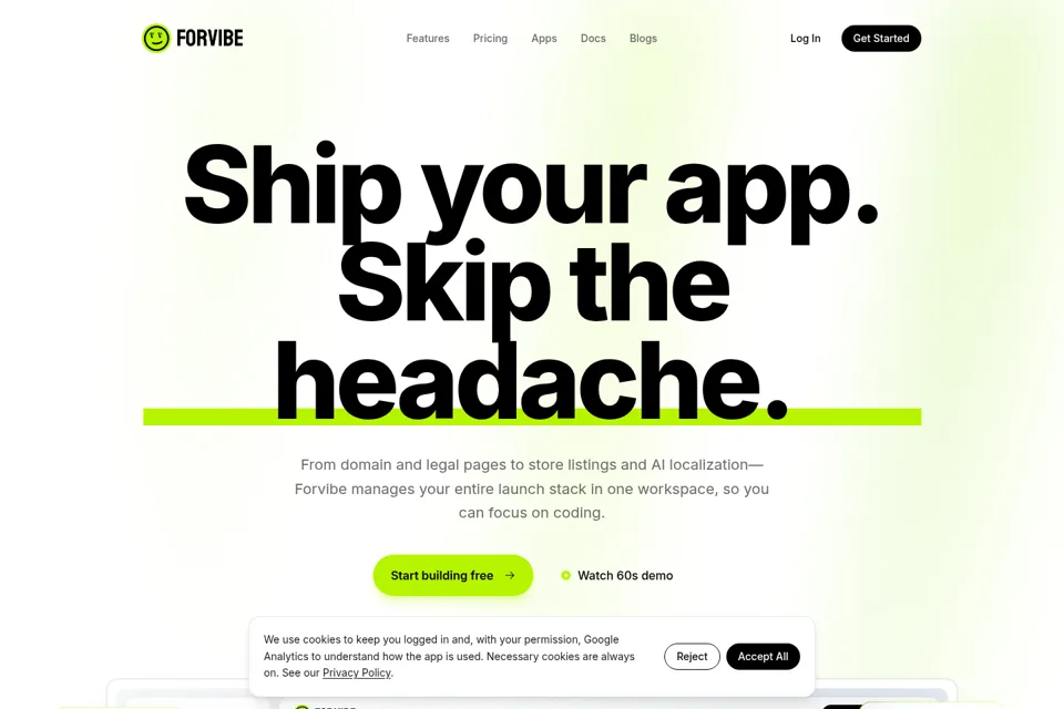 Aperçu de la landing page