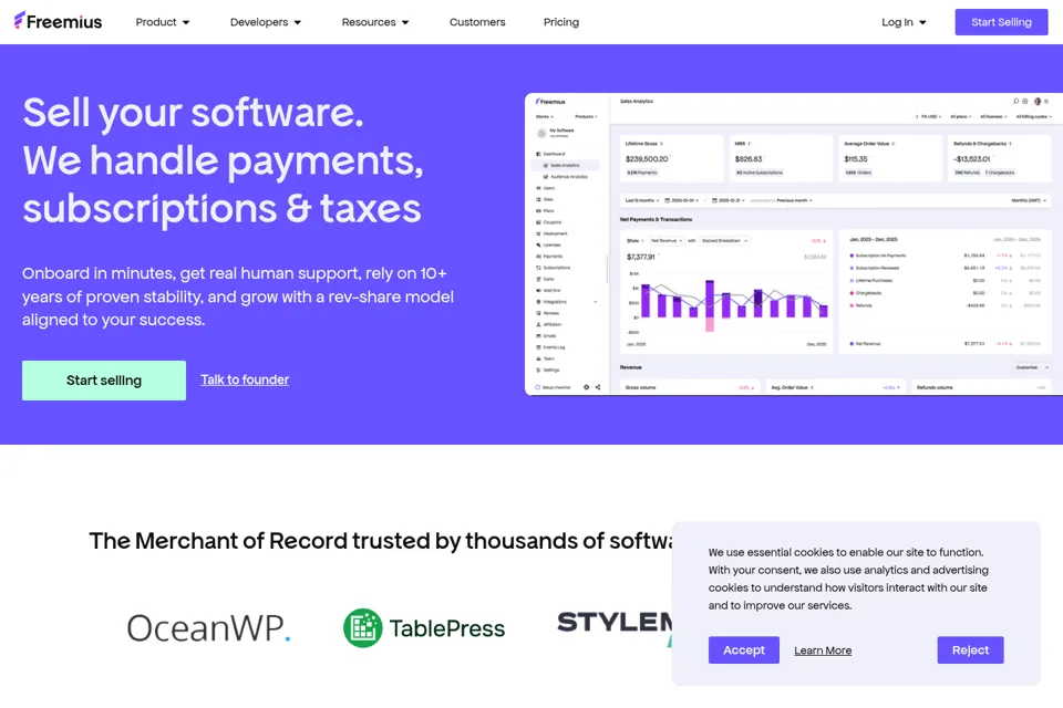 Aperçu de la landing page