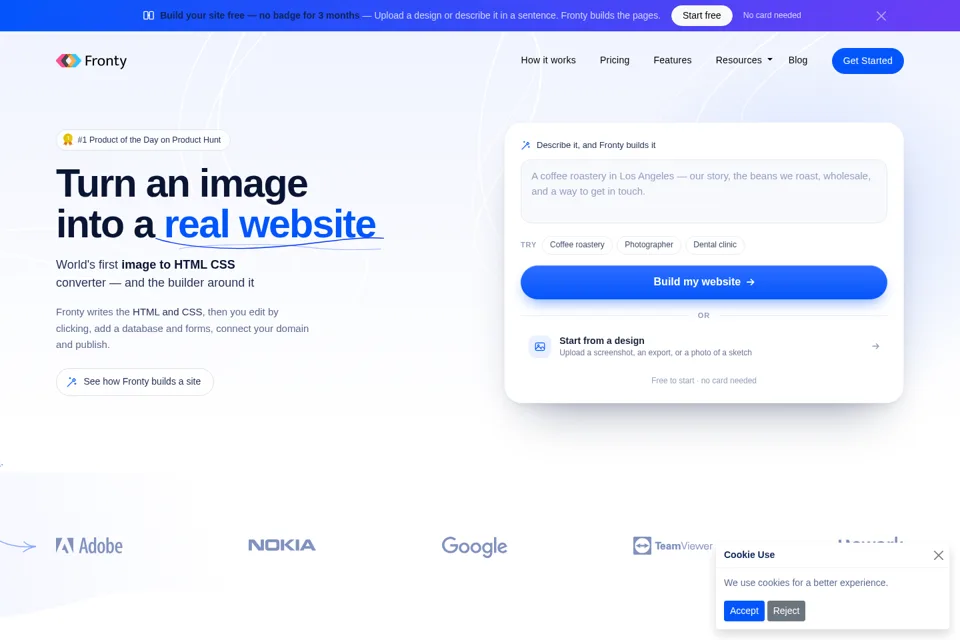 Aperçu de la landing page