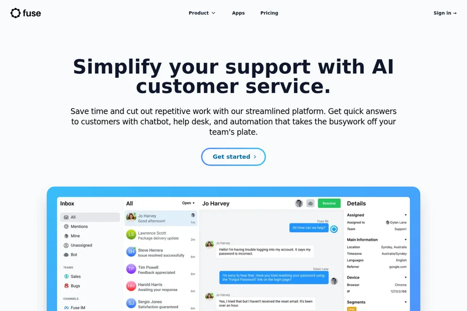 Aperçu de la landing page