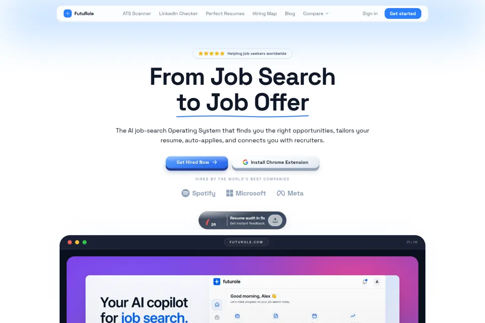 Aperçu de la landing page
