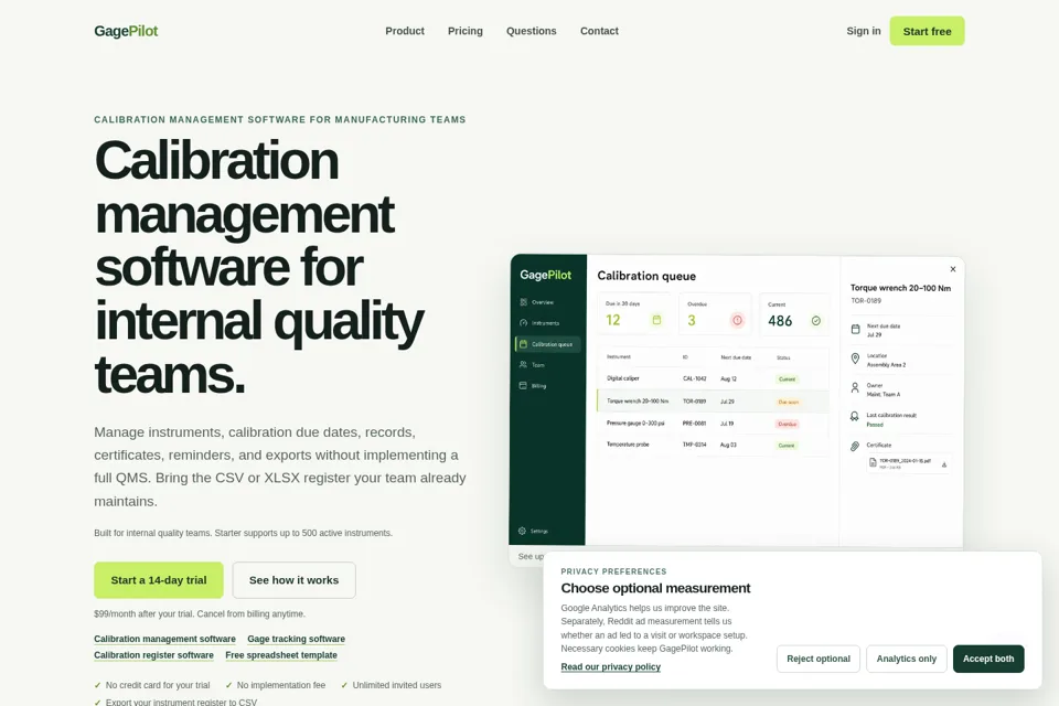 Aperçu de la landing page