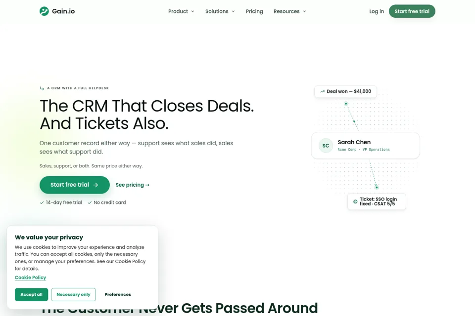 Aperçu de la landing page