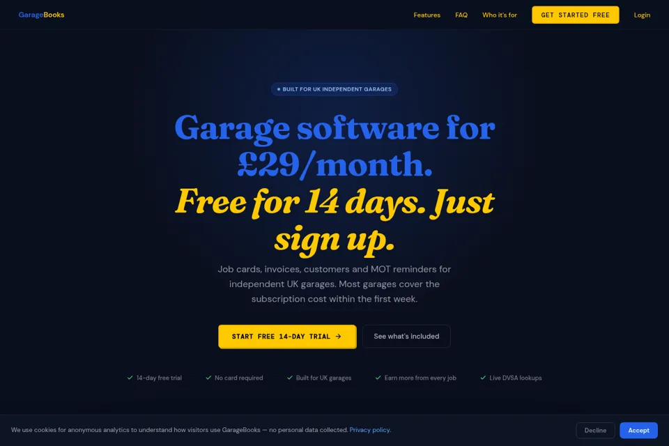 Aperçu de la landing page