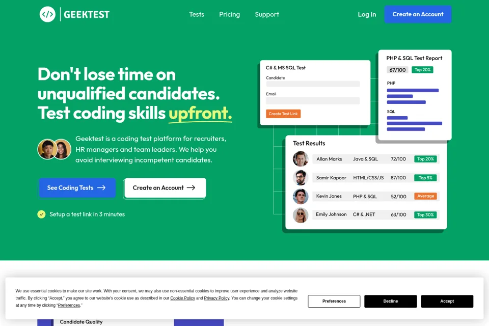 Aperçu de la landing page