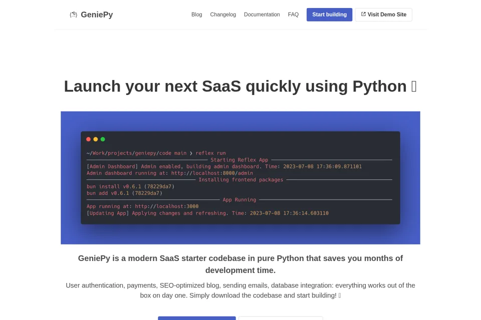 Aperçu de la landing page
