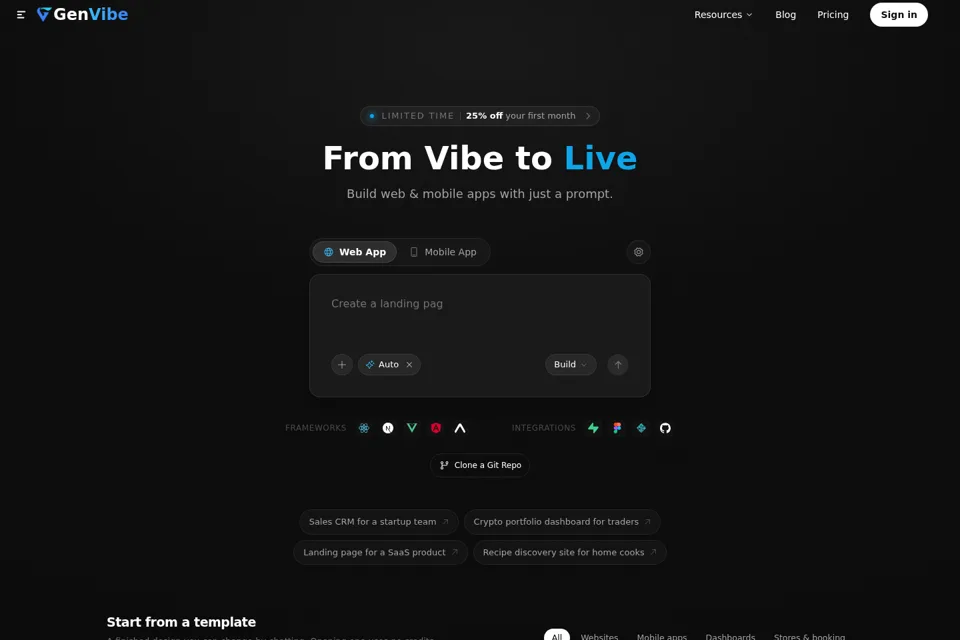 Aperçu de la landing page