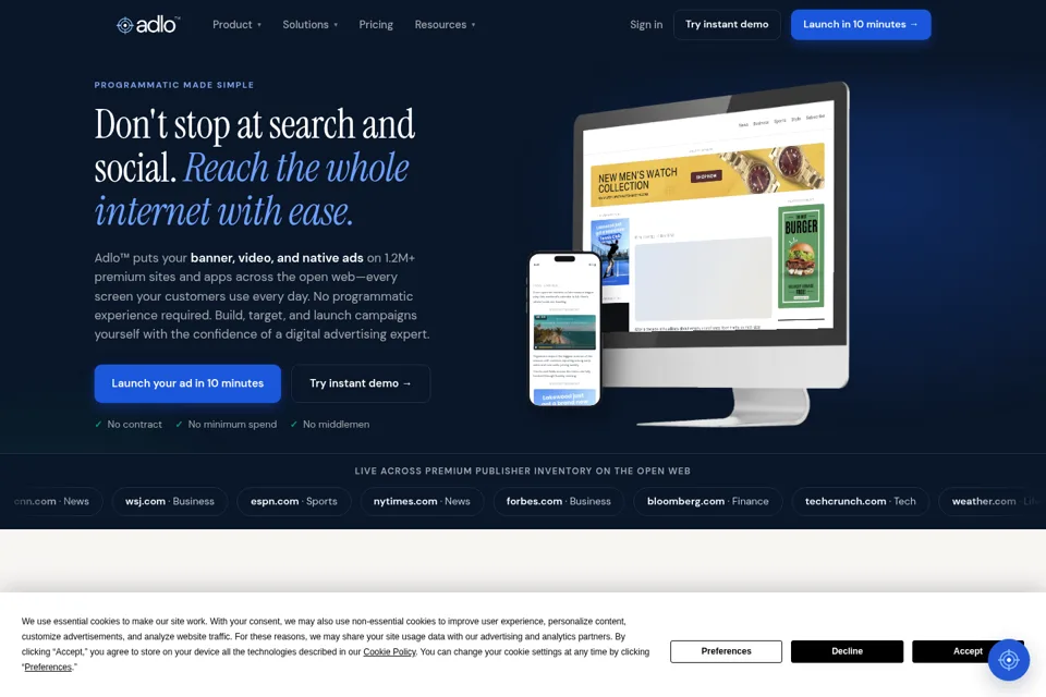Aperçu de la landing page