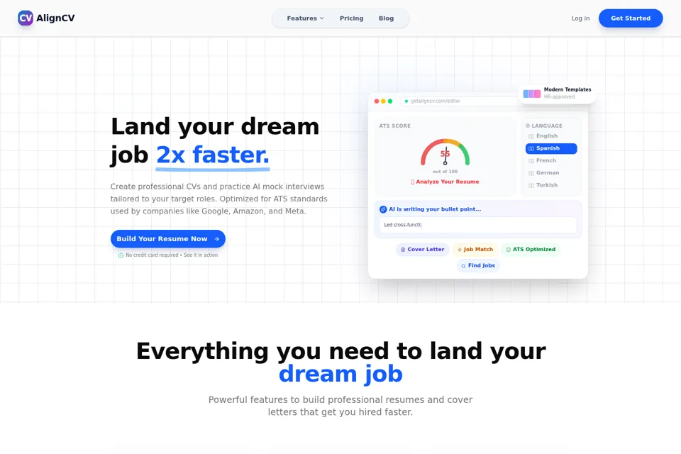 Aperçu de la landing page