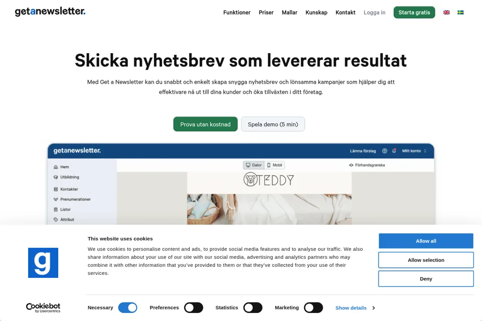Aperçu de la landing page