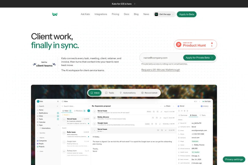Aperçu de la landing page